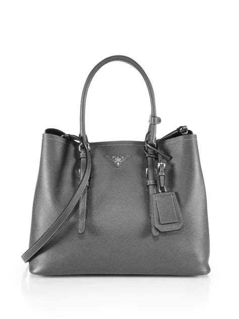 prada saffiano cuir double bag grey|saffiano leather Prada bags.